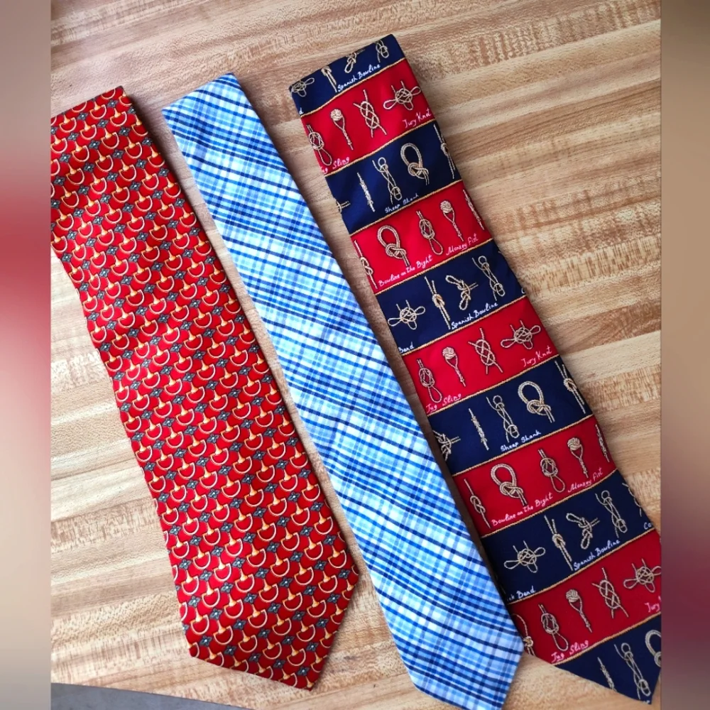 Set Of 3 Ties Nautical Knots Gucci And Brooks Brothers Excellent Unworn Cond